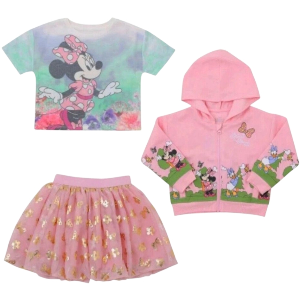 Disney Minnie Mouse 3 Piece Outfit Set Hoodie Tutu Skirt Pink NWT Size 6 Small